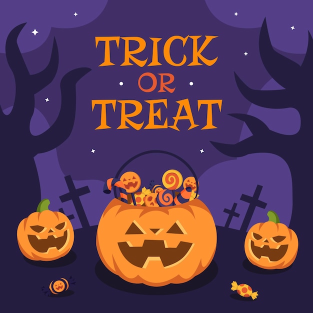 Flat Design Trick or Treat Background Vector Illustration