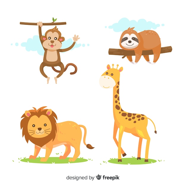 Vector flat design tropical animal collection