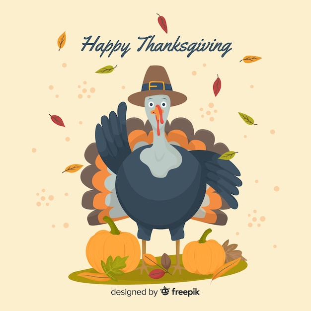 Flat design turkey thanksgiving background