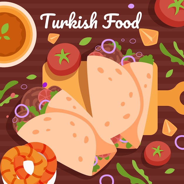 Плоский дизайн иллюстрации турецкой кухни