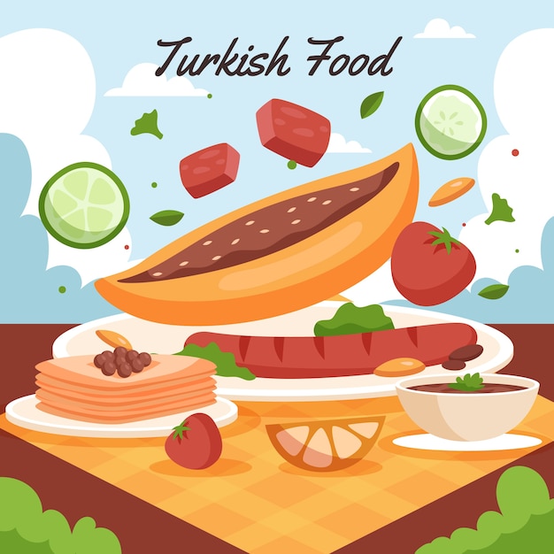 Плоский дизайн иллюстрации турецкой кухни
