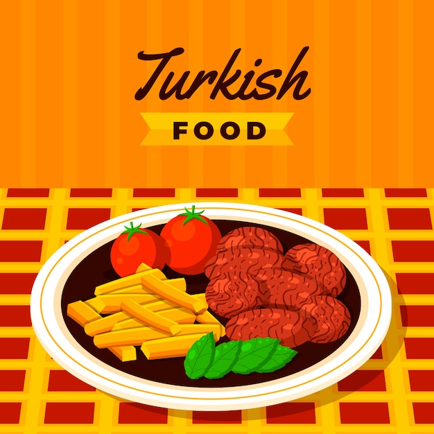 Vector flat design turkish food illustration