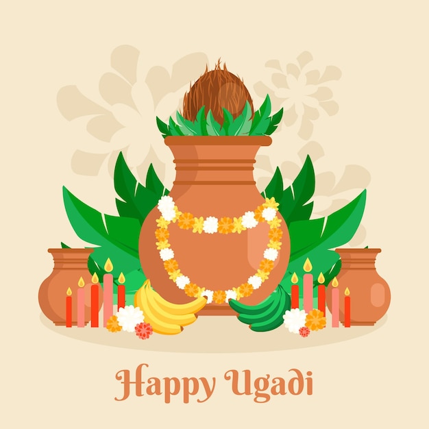 Flat design ugadi illustration