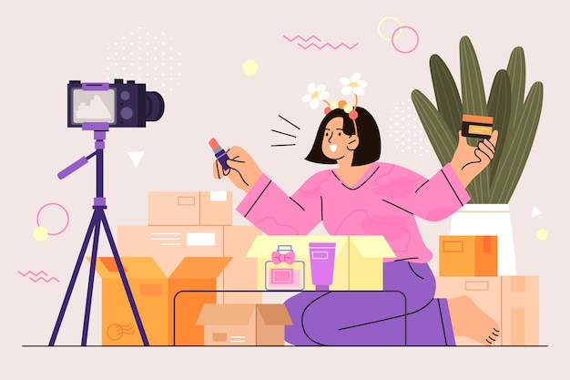 Vector flat design unboxing illustration