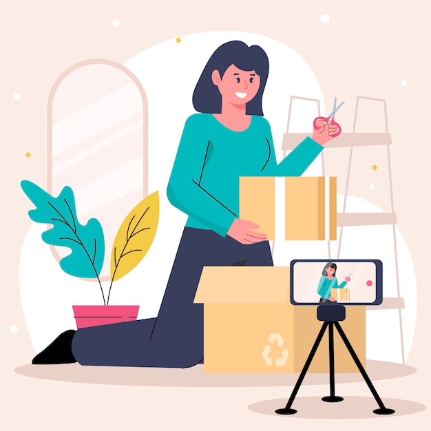 Vector flat design unboxing illustration