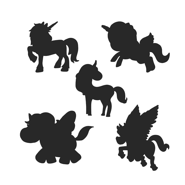 Flat design unicorn silhouette set illustration