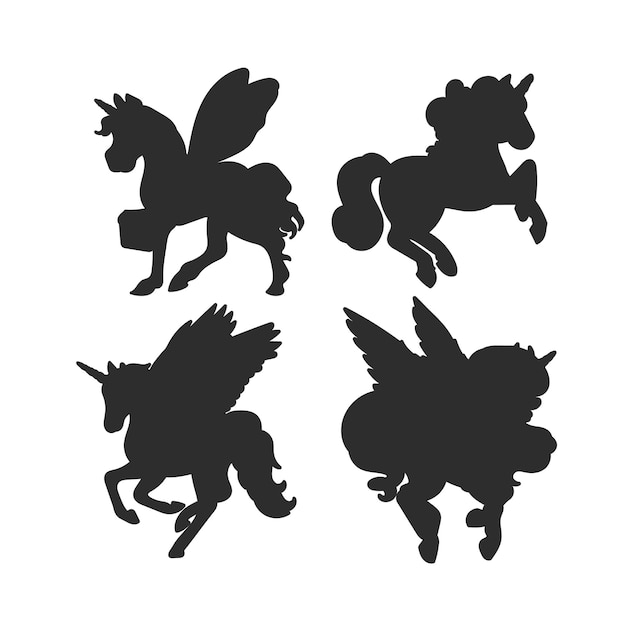 Flat design unicorn silhouette set illustration