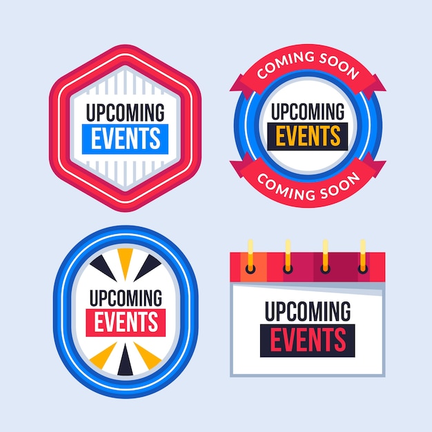 Flat design upcoming events badges