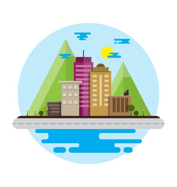 flat design urban city landscape with mountain of environment green energy vector illustration
