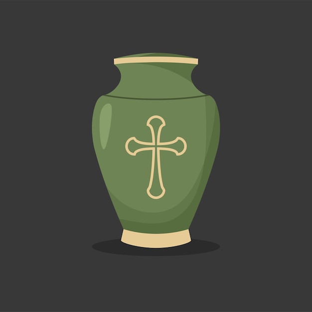Flat design of urn for ashes. Cremation and funeral urn with dust. Burial and dead man. Isolated.