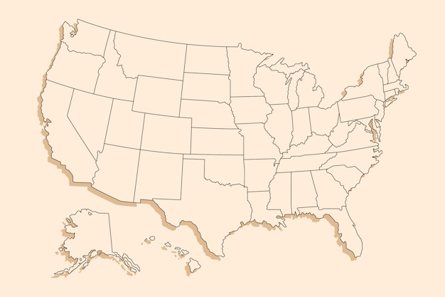 ベクトル フラットデザインアメリカ白地図