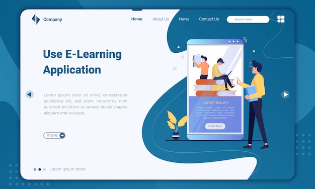 Flat design use e-learning application landing page template