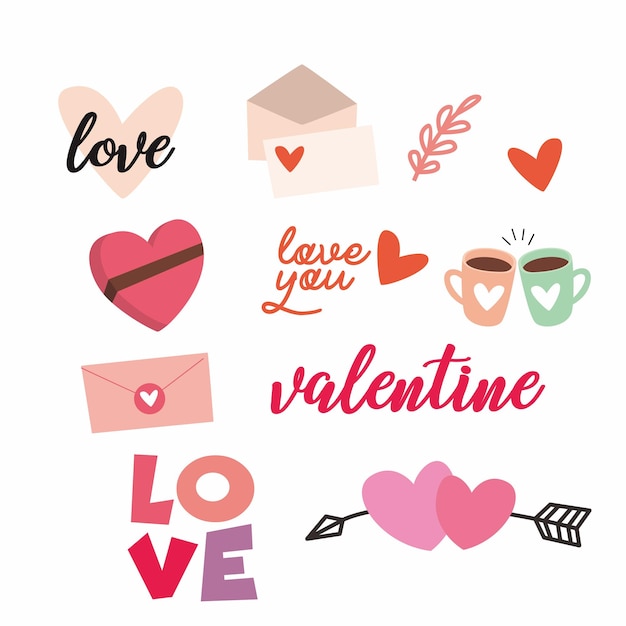 flat design valentine ornament set