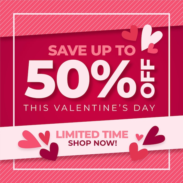 Vettore promozione di vendita di san valentino design piatto con sconto speciale