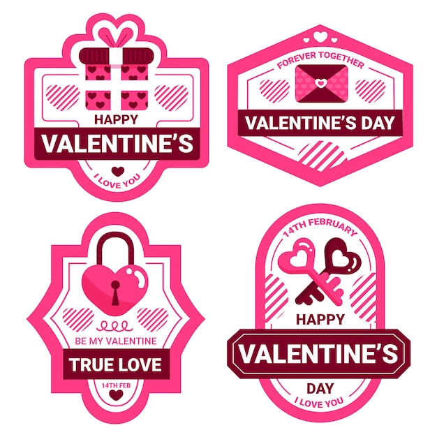 Vettore collezione di badge san valentino design piatto