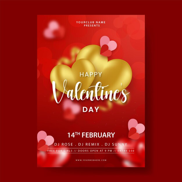 Vector flat design valentines day party flyer template