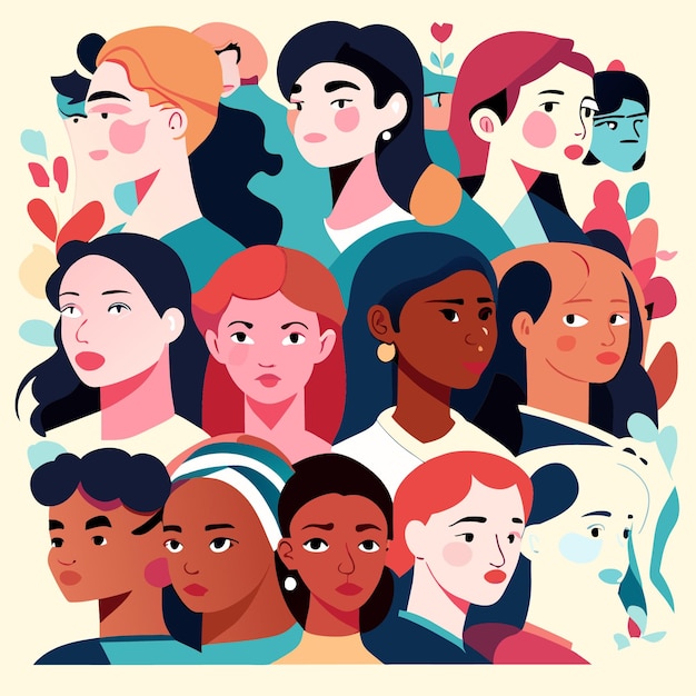 Flat Design Vector Artwork Diverse Group of Young Characters