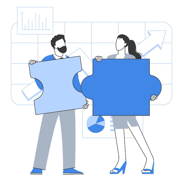 Flat design vector business concept People connecting puzzle elements Symbol of teamwork cooperation partnership