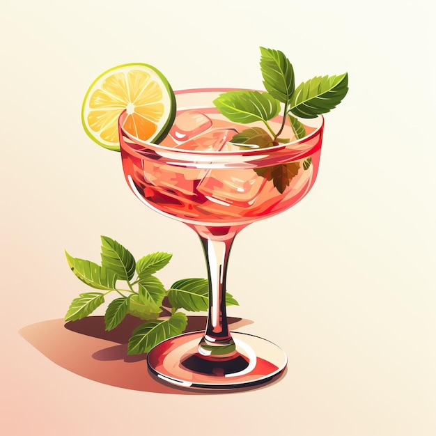 Flat Design Vector Cocktail Vector On White Background