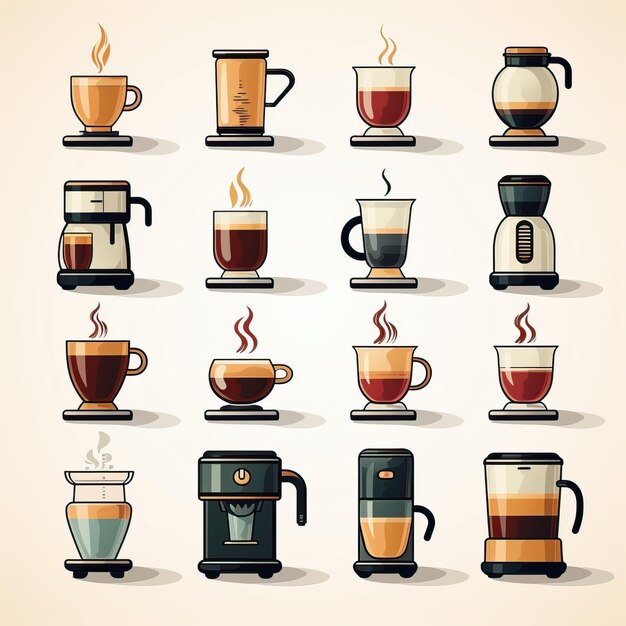 Vector flat design vector coffee icons on white background