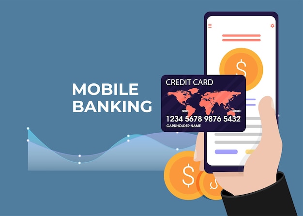 Концепция векторной цветной иллюстрации плоского дизайна для мобильного банкинга и онлайн-платежей на ярком фоне