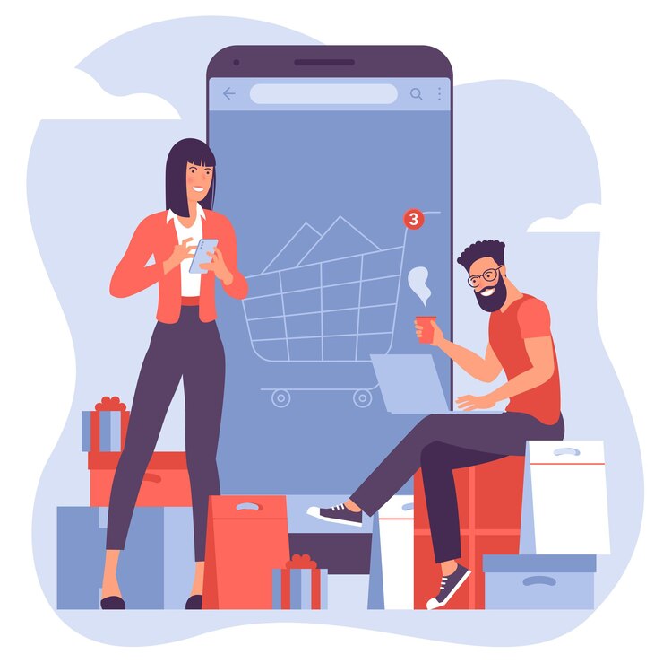 Flat design vector concept for online and mobile shopping