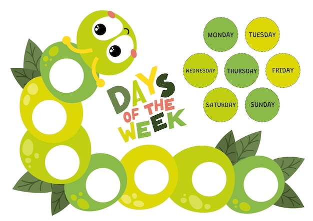 flat design vector cut and paste cut and glue days of the week printable worksheet for kids activity