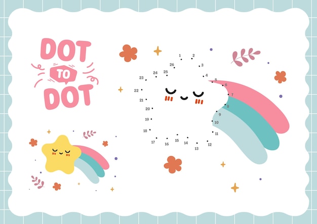 flat design vector cute colorful number dot to dot coloring printable for kids activity