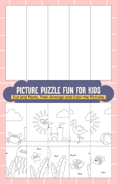 Vector flat design vector cute cut paste coloring printable worksheet page for kids activity