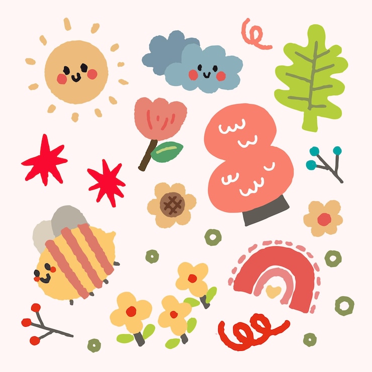 Vector 플래트 터 디자인 귀여운 요소 그림 일러스트레이션 세트 컬렉션