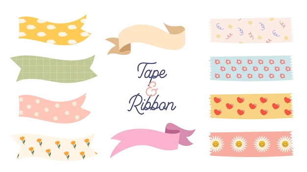 flat design vector cute tape and ribbon set for scrapbook bullet journal planner