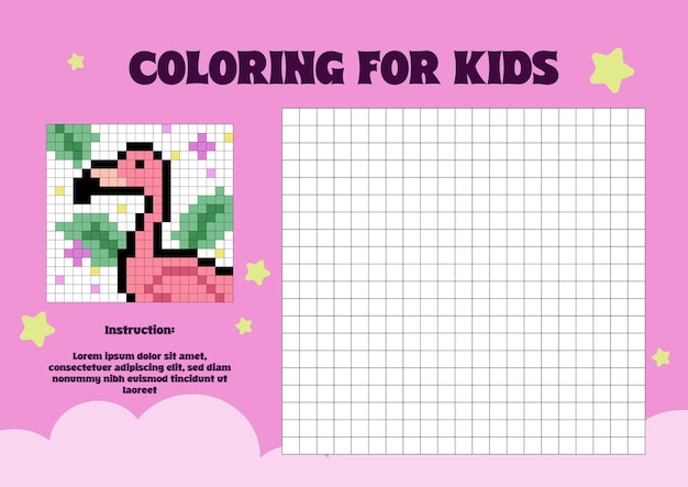 Flat design vector flamingo pixel coloring for kids printable