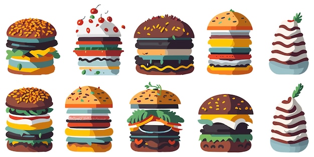 햄버거 재료의 평면 디자인 벡터 그래픽