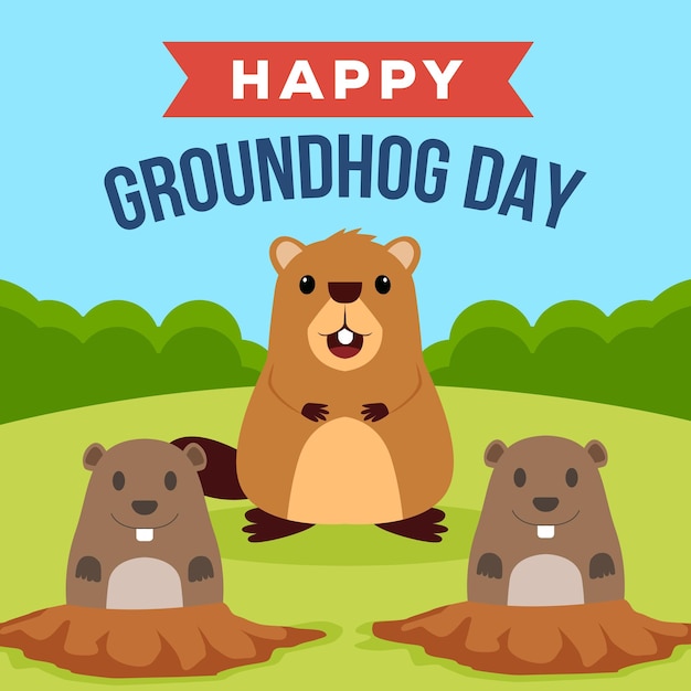 flat design vector happy groundhog day illustration