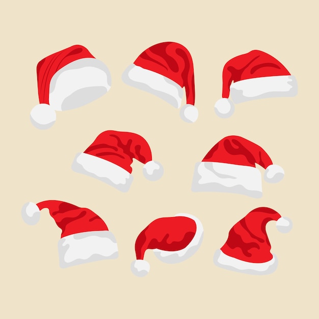 クリスマス サンタ帽子コレクションのフラット デザイン ベクトル イラスト