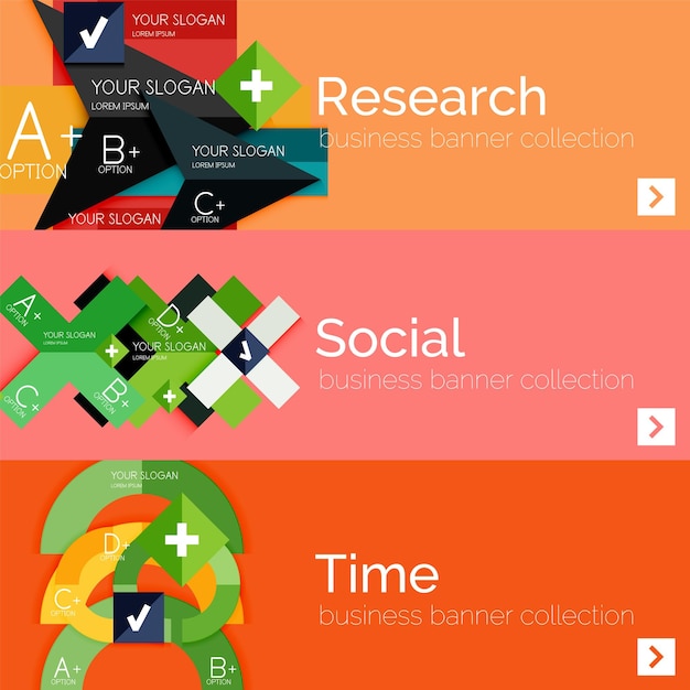 Плоский дизайн векторных инфографических баннеров с геометрической инфографикой