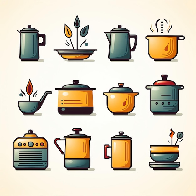 Vector flat design vector kitchen icons on white background st