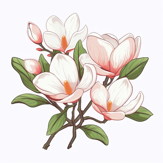 Vector flat design vector magnolias on white background