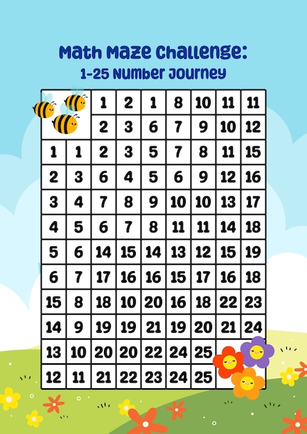 Design piatto vettore matematica labirinto puzzle numeri poster stampabile flashcard per attività per bambini