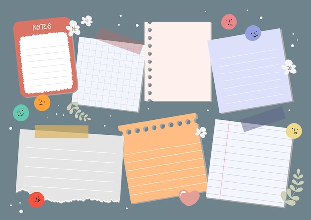 Flat design vector notes post it collection set