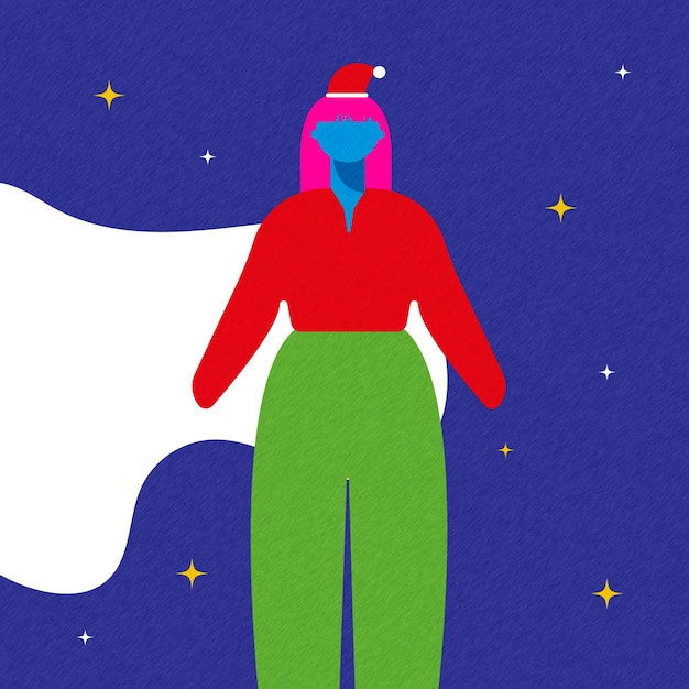 Flat design vector person wearing a christmas hat