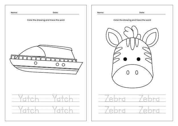 평평한 터 디자인 인쇄 가능한 컬러링 페이지 작업표 어린이 활동 손글씨 연습