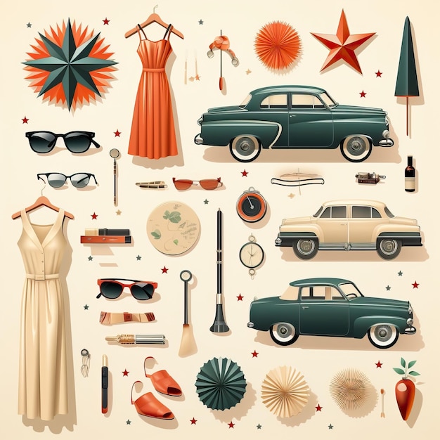 Vector flat design vector retro fashion elements on white backgrou