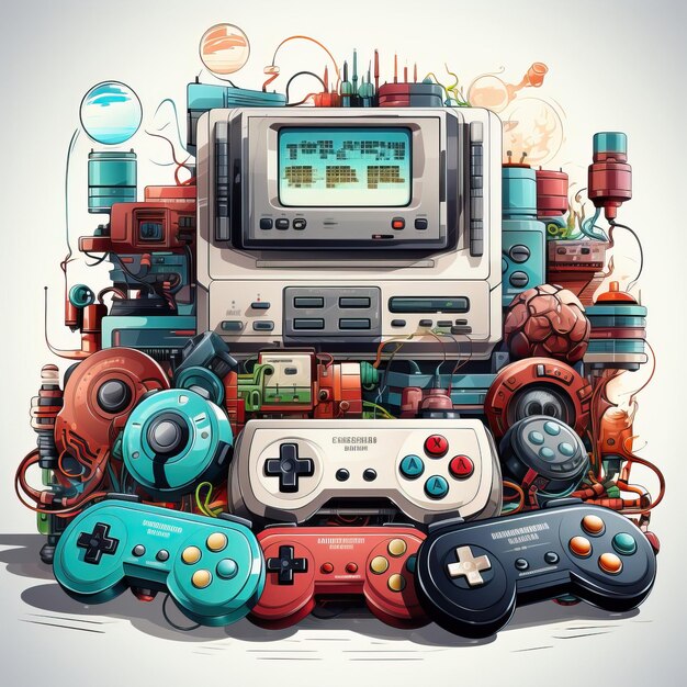 Vector flat design vector retro gaming vector on white backgroun