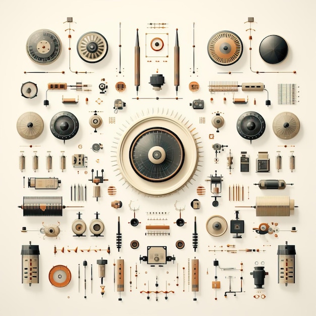 Vector flat design vector retro technology elements on white bac