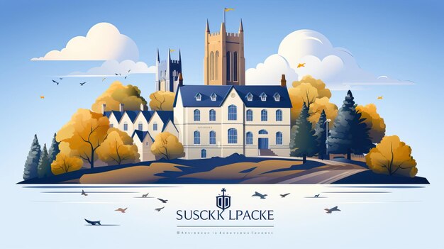 Vector flat design vector scene durham on white background