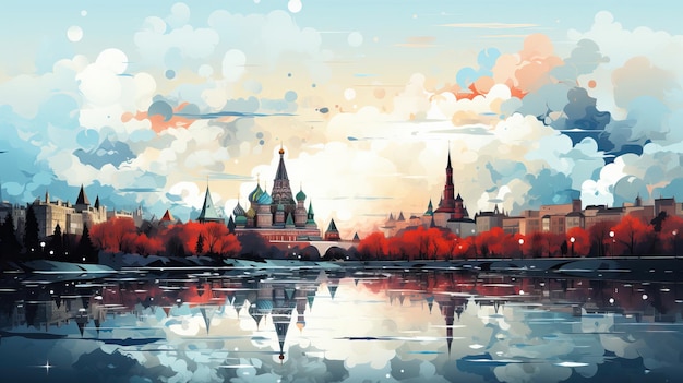 Vector flat design vector scene moscow on white background