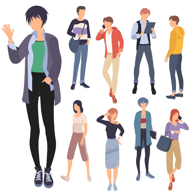 Flat design vector set of people characters are acting and communicating