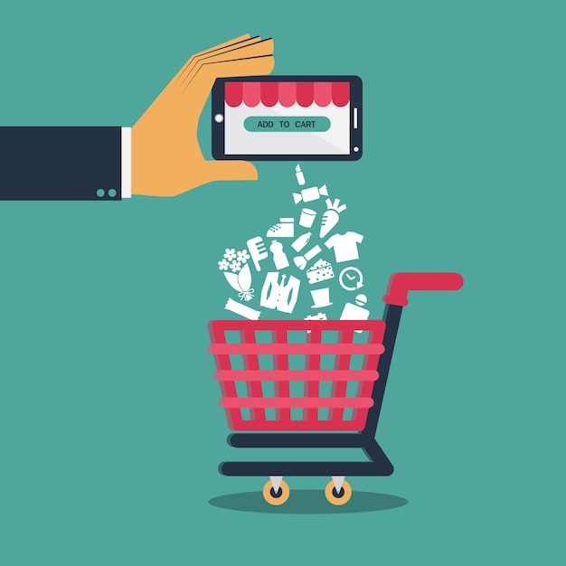 Vettore di design piatto per lo shopping sul concetto mobile