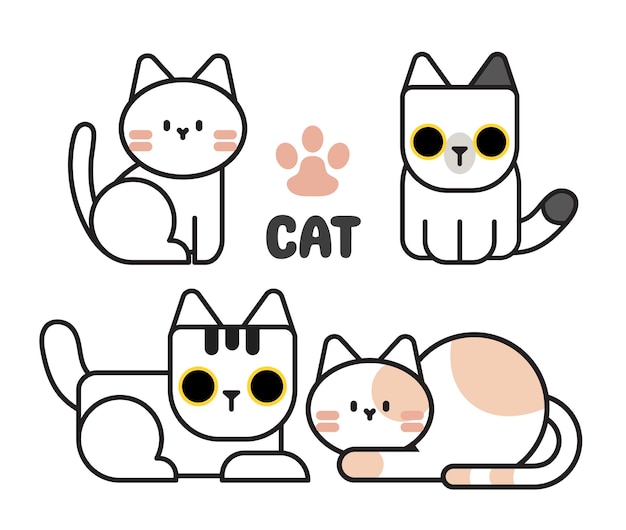 flat design vector simple cat set collection